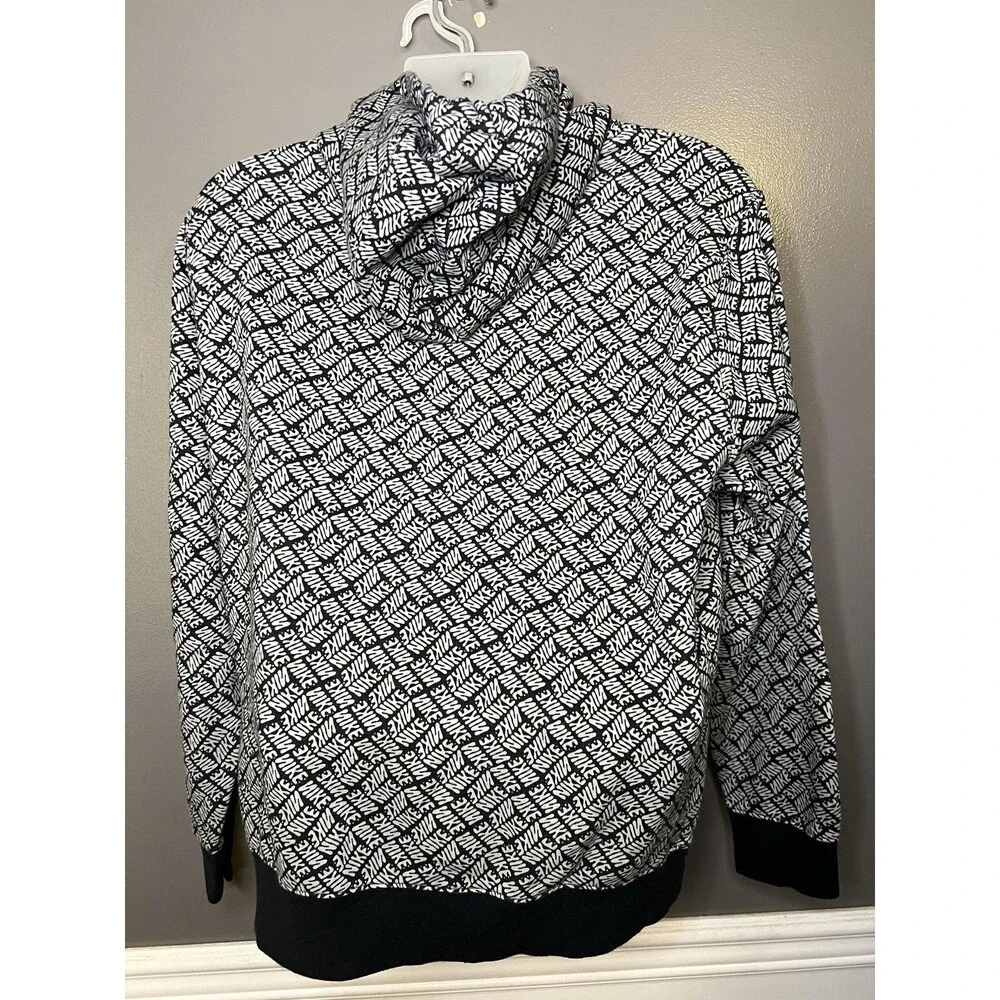Nike Hoodie Mens Large Black Allover Graphic Logo Fleece Pullover Sweatshirt